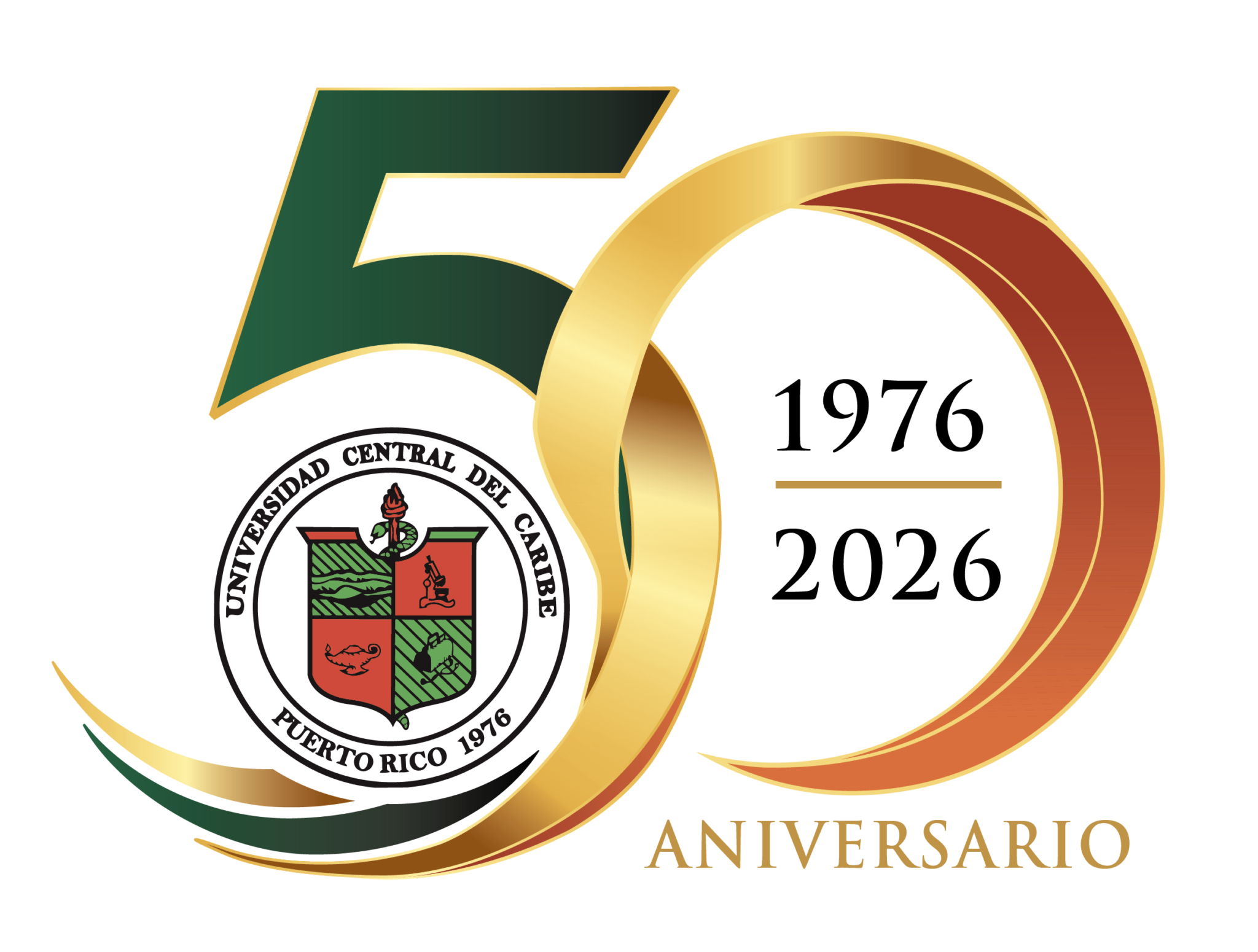 Universidad Central del Caribe 50th anniversary logo, 1976 to 2026